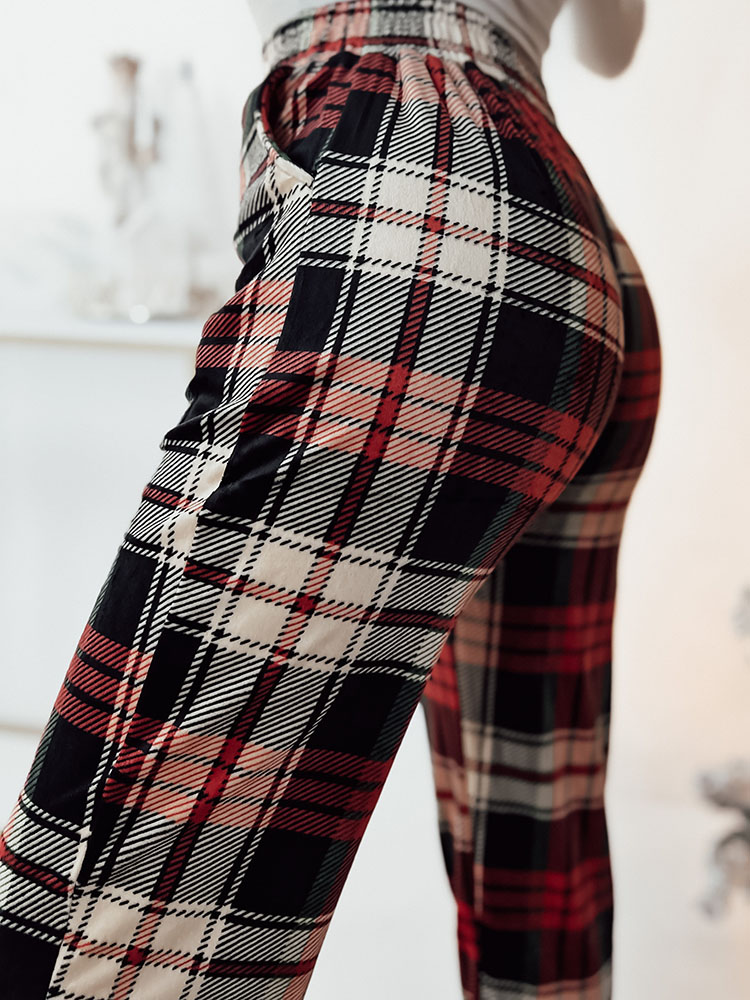 Royalfashion Pantalon à carreaux en velours rouge pour femme