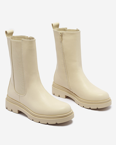 Beige bottes hautes pour femmes avec talon plat Vedesa - Vêtements