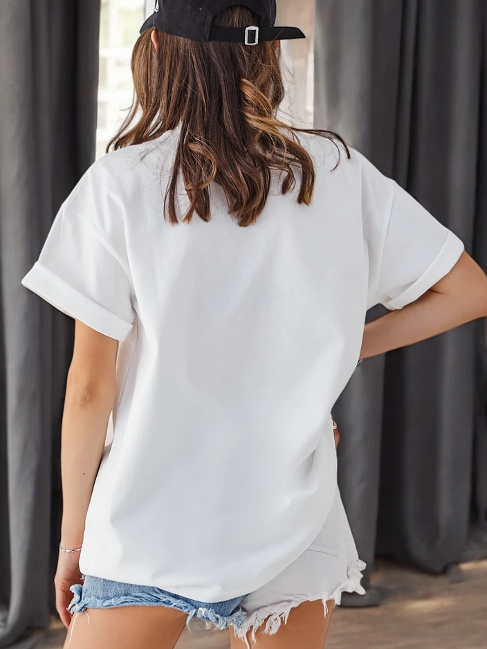 Royalfashion T-shirt en coton pour femmes LOVE avec des strass