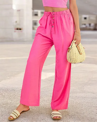 Royalfashion Pantalon large en tissu pour femme