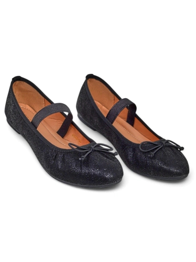 Royalfashion Ballerines brillantes pour femmes avec nœud et élastique Safte