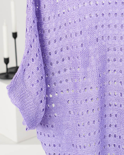 Pull femme violet ajouré épaules descendues - Vêtements