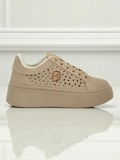 Cleo Ecru Platino – sneakers beiges à plateforme Royalfashion en cuir écologique