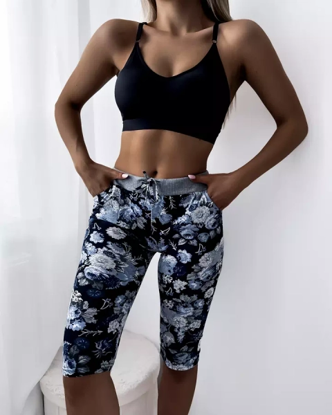 Short 3/4 femme bleu à motif fleuri - Vêtements