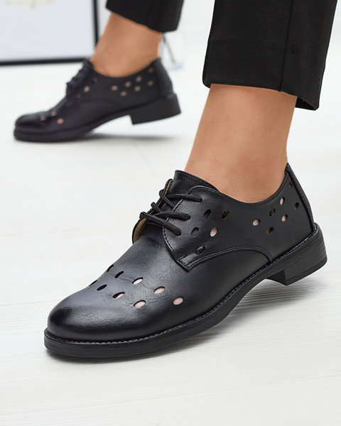 Demi-souliers en cuir écologique ajouré pour femmes en noir Selofso- Footwear