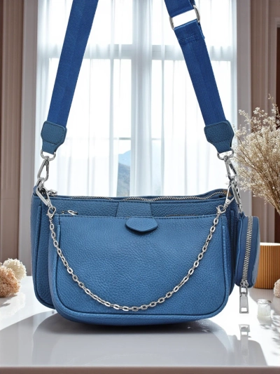 Sac à main multifonctionnel pour femmes Kallisté en cuir écologique bleu, 3 en 1, style italien