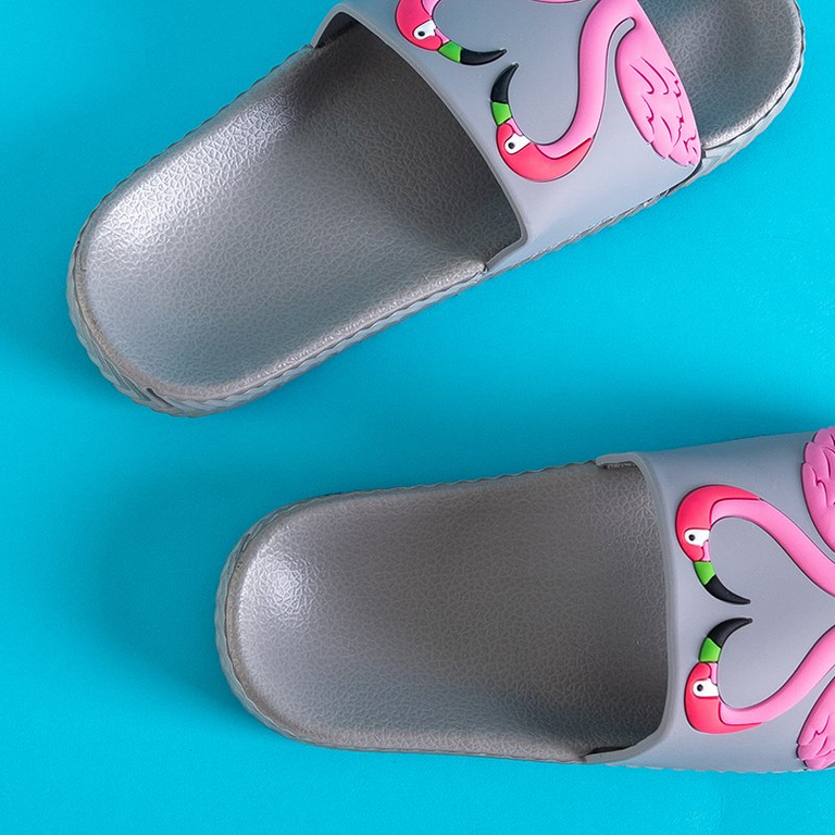 Pantoufles grises pour enfants avec des flamants roses Finnie - Footwear