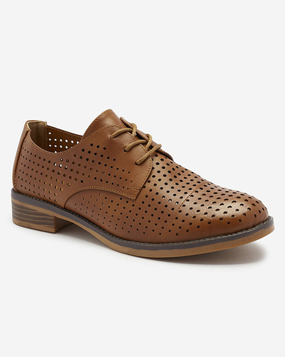 OUTLET Demi chaussures en cuir écologique ajouré pour femme Camel Azedvo- Footwear