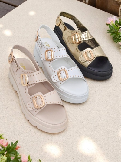 Royalfashion Sandales pour femmes à semelle épaisse avec strass Rocky Chic
