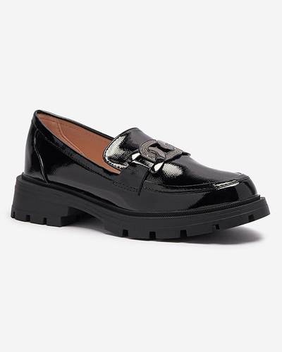 Mocassins laqués pour femmes en noir avec décoration Riferta- Footwear
