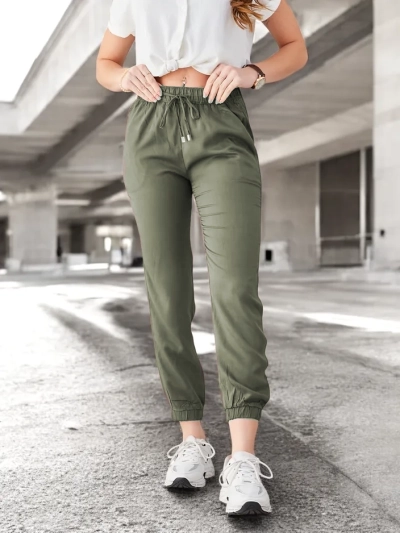 Pantalon Long Raffaello Kaki En Tissu Lyocell