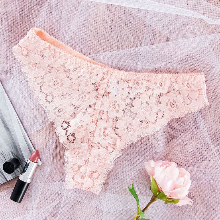 Brasilians en dentelle rose pour femmes - Sous-vêtements