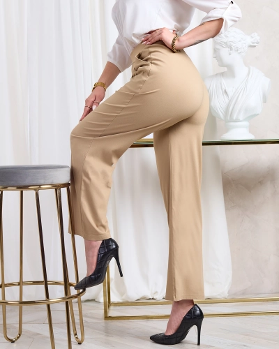 Royalfashion Pantalon large en tissu pour femme marron clair