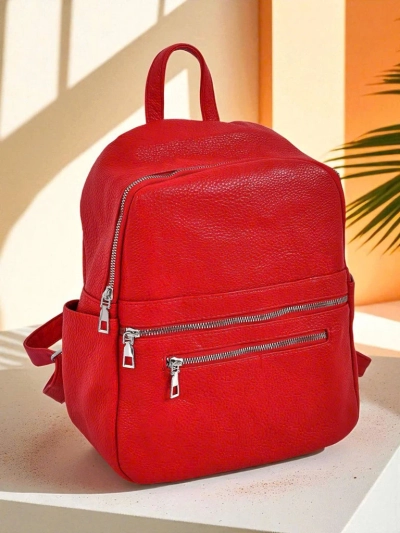 Aurelia Classico Sac à Dos pour Femmes Królewska Moda en Cuir Écologique Rouge Grand