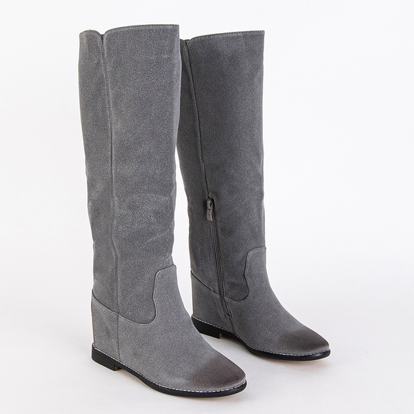 OUTLET Bottes femme grises à talon compensé caché Hiloumi - Footwear