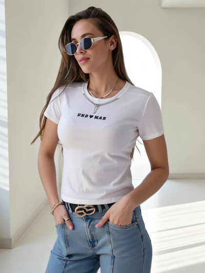 Royalfashion Haut Cropped en Coton pour Femmes avec Imprimé