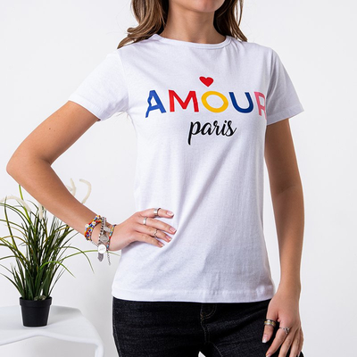 T-shirt femme en coton blanc avec inscription - Vêtements