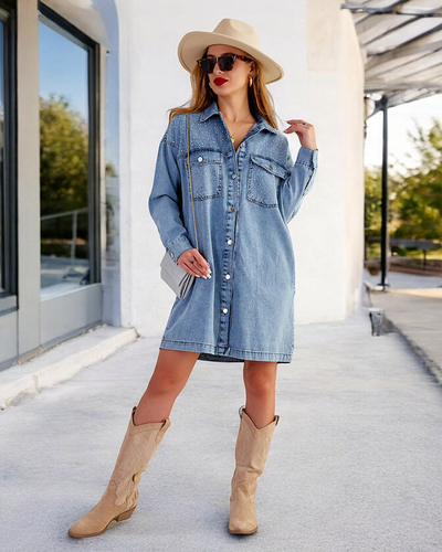 Royalfashion Mini robe a'la denim en coton pour femme