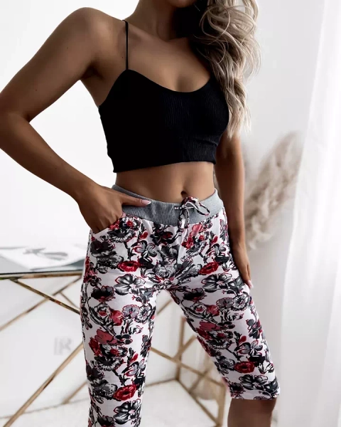 Short femme 3/4 gris et rouge à motifs GRANDE TAILLE - Vêtements