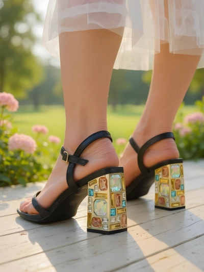 Royalfashion Sandales brillantes pour femmes Crystal Charm