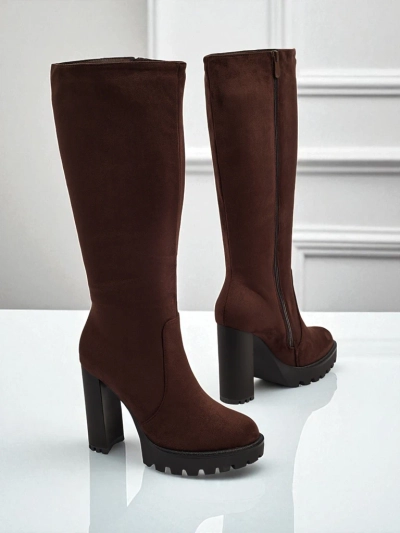 Bottes hautes pour femmes en éco-daim à talons épais GaleNest