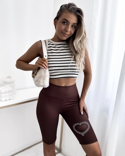 Royalfashion Legging cycliste côtelé pour femme marron foncé avec cœur