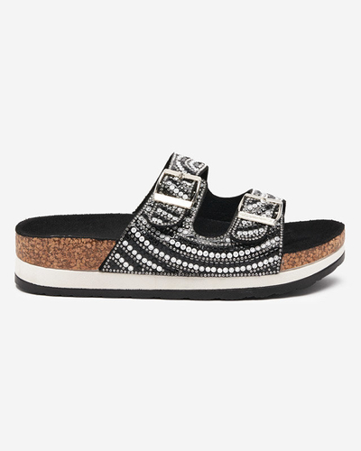 Chaussons femme avec zircons cubiques noirs Lalud-Footwear