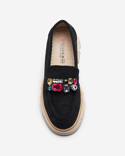 Mocassins noirs ajourés pour femme avec décoration Bokkso- Chaussures