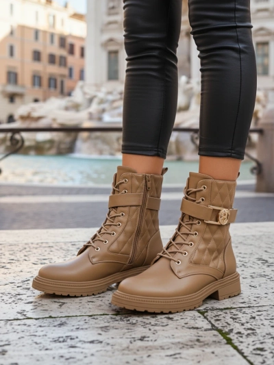 Bottines matelassées pour femmes en cuir écologique Sable Rose