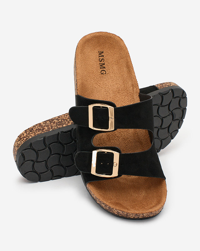 Claquettes pour femmes Letitia noires, en daim, talon plat, design italien