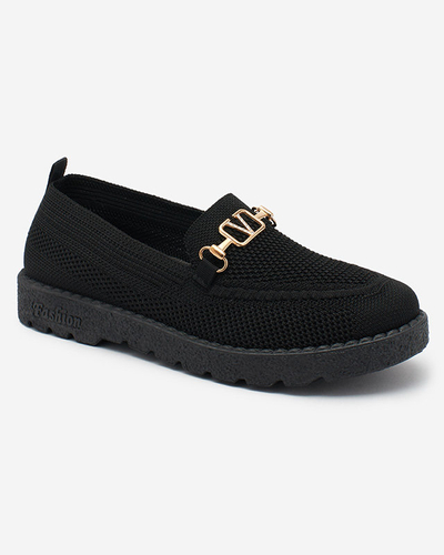 Royalfashion Mocassins en tissu noir pour femme avec ornements dorés Ertica