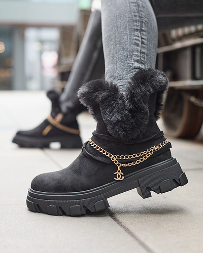 Bottes noires en daim écologique pour femmes avec chaîne Videric - Footwear