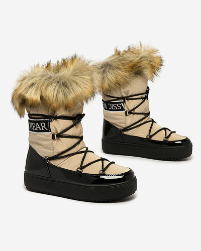 Royalfashion Bottes à enfiler beige et noir bottes de neige a'la pour femmes Gomllo