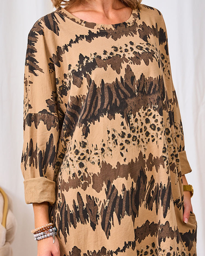 Royalfashion Robe femme marron clair à motifs