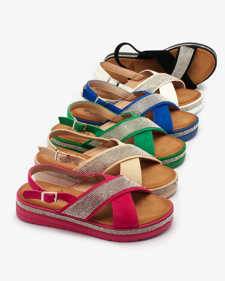 OUTLET Royalfashion Sandales en daim écologique beige pour femme avec zircons Trikys