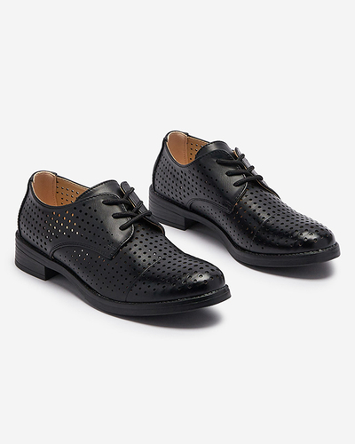 Demi-souliers ajourés en cuir écologique noir pour femmes Azedvo- Footwear
