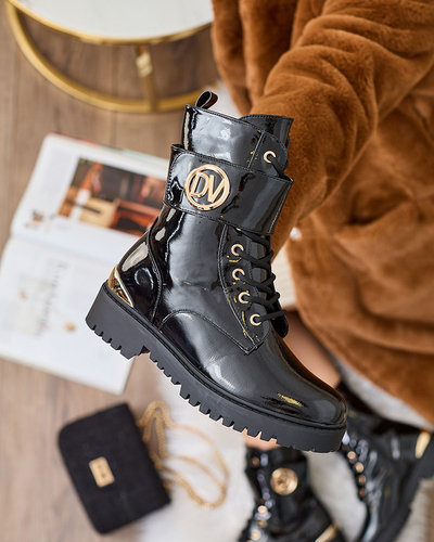 Royalfashion Bottes fourrées laquées pour femme en noir Simbeba