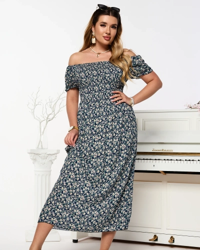 Robe midi pour femme bleu marine Floral Vêtements