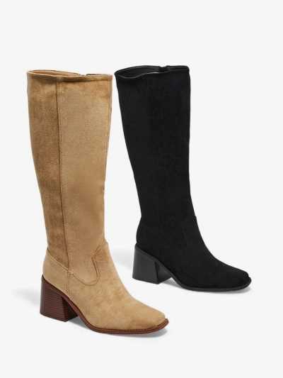 Bottes hautes pour femmes en daim écologique à talon bloc Ernala