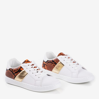 Baskets femme blanches et oranges a'la peau de serpent Clastie - Footwear