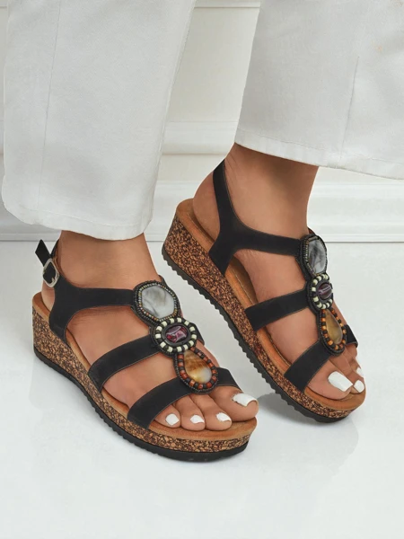 Royalfashion Sandales compensées femme avec pierres Grace Shine