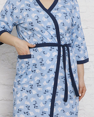 Peignoir bleu en coton pour femmes avec motif floral - Vêtements