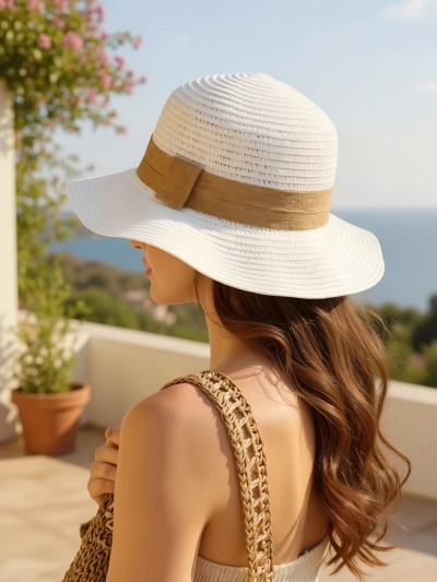 Royalfashion Chapeau de paille pour femme Ruban Whisper