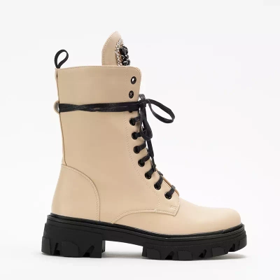 OUTLET Boots femme beige cuir écologique Moxo - Chaussures