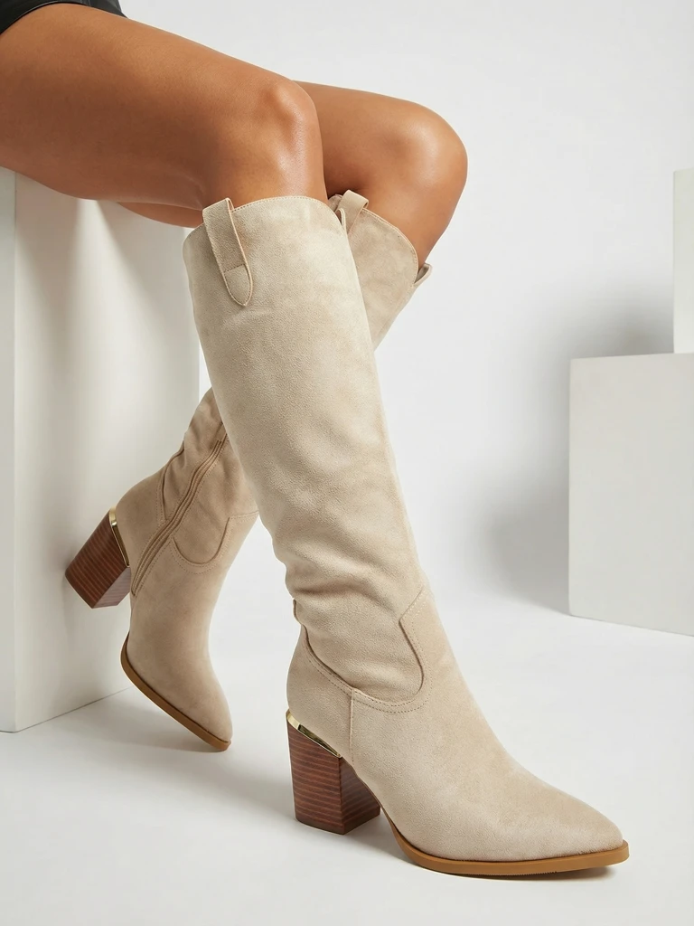 Bottes pour Femmes Flora Beige Élégantes en Cuir pour l'Automne