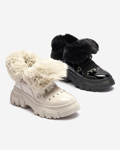 Bottes de neige beige à lacets pour femmes Fentes- Footwear