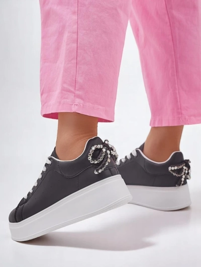 Royalfashion Sneakers de sport pour femmes à plateforme avec nœud en ruban