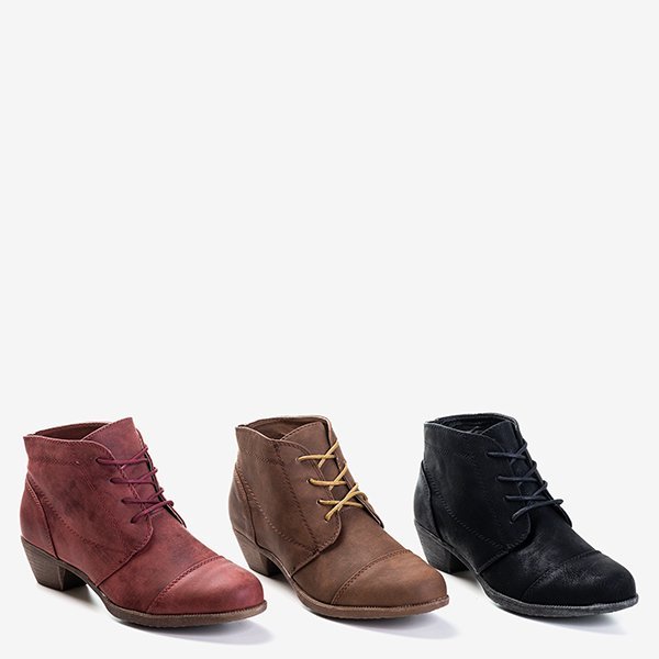 Bottines à lacets pour femmes marron foncé à talon bas Liboa - Footwear
