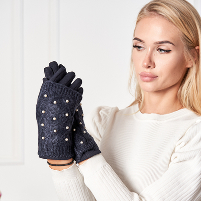 Mitaines femme bleu marine avec perles - Gants