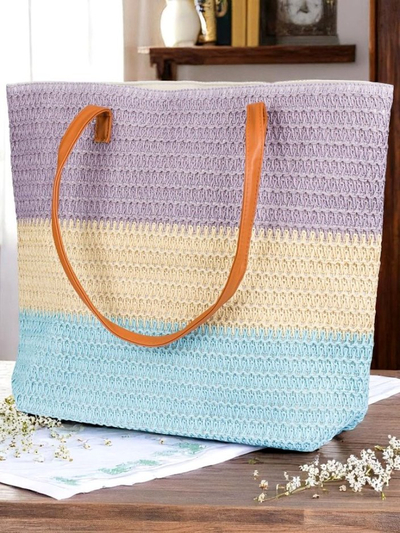 Grand sac en paille rayé pour femme Royalfashion
